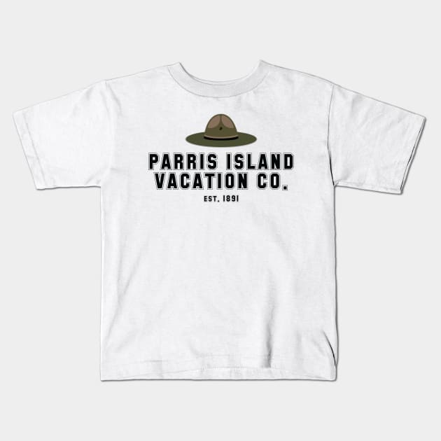 Parris Island Vacation Co. for Marines and Veterans Kids T-Shirt by roaneturnerstudios